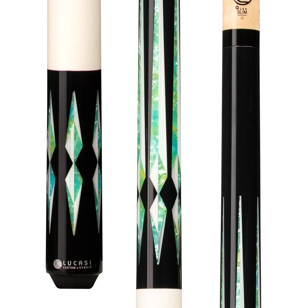 Lucasi Custom Imitation Bone & Green Blue Pool Cue - BilliardCuesOnline