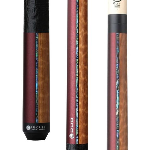 Lucasi Custom Duo Garnet Red / Exotic Apitong Pool Cue - BilliardCuesOnline